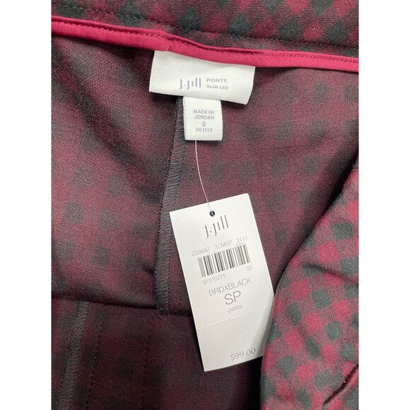 J. Jill Ponte Plaid Flat Front Slim Leg Cropped Pants Red Women Petite Small NWT - Picture 4 of 9